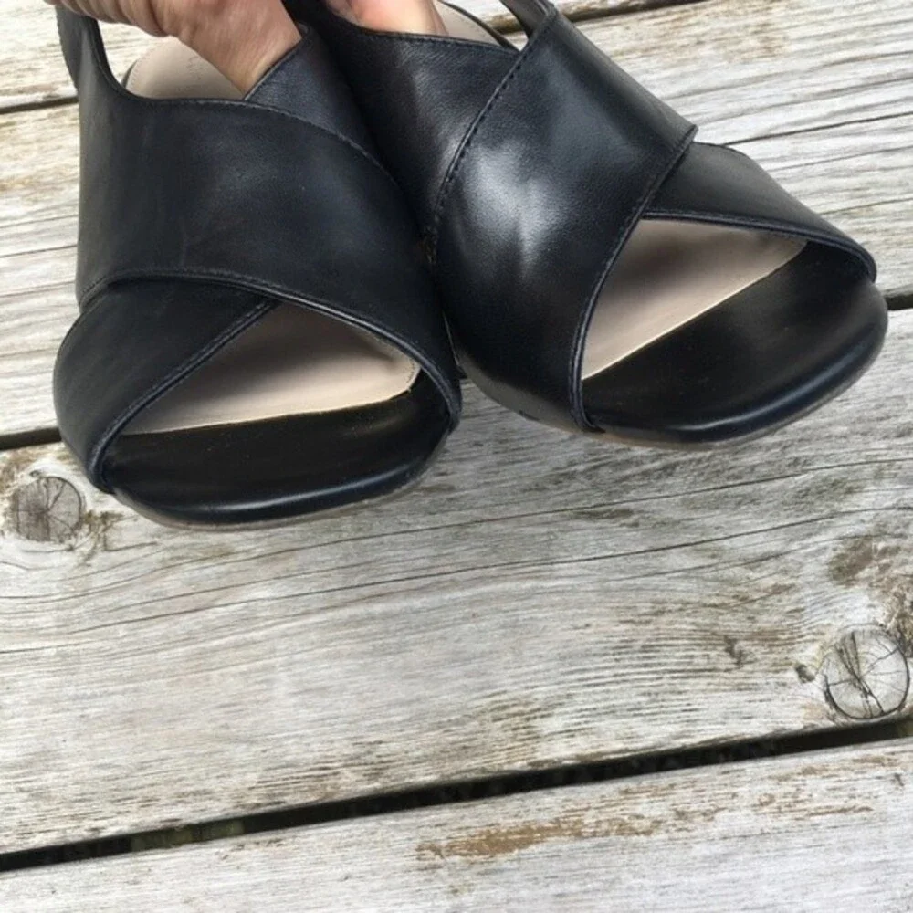 COM & SENS Leather Missy Wedge Sandal in Black 7.5
